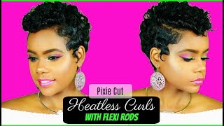 Heatless Curls On Relaxed Short Hair | Pixie Cut | Flexi Rods | Hair Tutorial | Leann Dubois