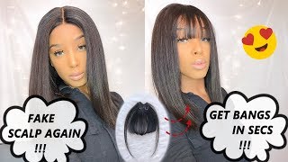*New* Trying!! V-Shape Clip-In Bangs On Fake Scalp Bob Wig Transformation! Hairvivi