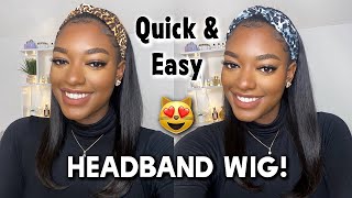 Easy Straight Headband Wig For Beginners No Glue No Lace (Wig Install & Review) | Ft Nia Wigs