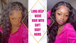 Long Deep Wave Wig Install | W/ Soft Baby Hair Ft. Yolova Hair