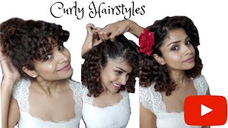 Curly Hairstyles | How To Style Short Curly Hair With Bangs | Indian Curly Hair|Finger Coil Refresh