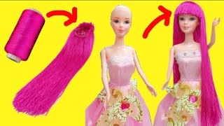 Making Of Barbie Wig From Silk Thread|Making Of Rapunzel Wig|Doll Hair|Barbie Hacks|Barbie Hair
