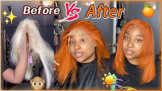 #Elfinhair Review Lace Bob Wig Installation | Orange Color Wig | Blonde Hair Dye
