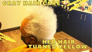 Her Gray Hair Turned Yellow | How To Remove Yellow From Gray Hair