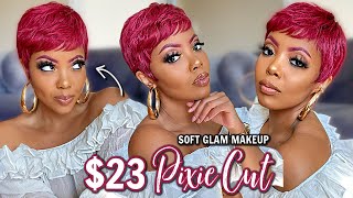  $23?! Ditch The Lace! Spicy Pixie Cut!  No Gel How To Style Pixie Wig Like A Pro! Soft Glam Grwm