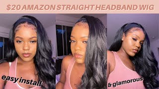 $20 Amazon Straight Headband Wig Review & Tutorial! Easy & Bomb