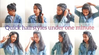 Quick Lazzy Hairstyles For Short & Medium Hair | Under 1 Minute |