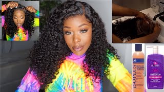 How I Wash & Style My Wigs! 100% Glueless Curly Full Lace Wig, No Glue Needed, Custom Hairline Ywigs