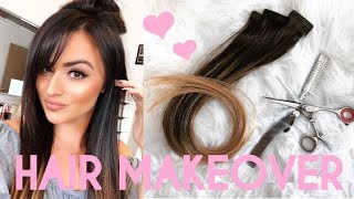 Diy Tape In Hair Extensions | Hair Makeover | How I Cut Bangs !