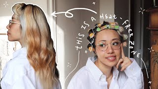 How I Curl My Hair + Bangs With Retro Sponge Rollers | Heat Free, Damage Free Waves