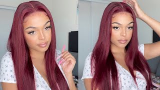 Beginner Friendly *Detailed* Burgundy Lace Closure Wig Install Ft. Tinashe Hair