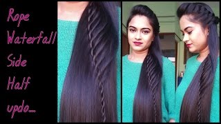 Hairstyles For Medium To Long Hair _Rope Waterfal Half Updo / Indian Party Hairstyles