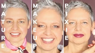 3 Makeup Looks For Mature Skin And A Grey Pixie Haircut