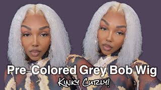 Pre-Colored Grey 13X4 Kinky Curly Bob Wig Ft Dyhair777