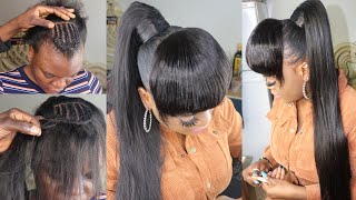 High Ponytail With Bangs / No Glue