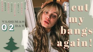 How I Cut My Bangs At Home - Diy Curtain Fringe On Wavy Hair Vlogmas Day 2