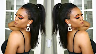 How To: Half Up, Half Down Sleek Wig Ponytail (Hair Tutorial) Ft. Royal Me Hair | Omabelletv