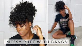 Messy Puff With Bangs Tutorial | Short/Medium Length Type 4 Natural Hair | Courtney Lynn