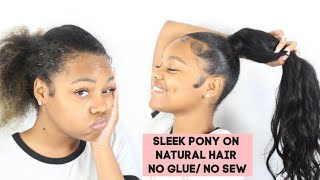 Sleek Flat Extended Ponytail On Natural Hair No Sew No Glue Ft. Onemorehair #Freestylefriday