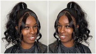 Curled Ponytail With Bangs  | Loose Wave Lace Wig Install|Mslynn Hair