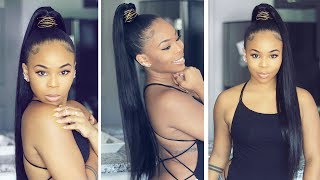 Genie High Ponytail With Weave | No Glue ! Quick | Ali Pearl Hair