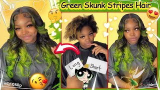 Shegoinspired Green Skunk Stripe! Wand/Pin Curls On Lace Wig #Tiktokviral Ft.#Ulahair