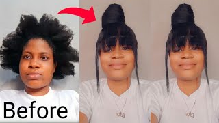 Quick And Easy Natural Hairstyle In 30 Minutes (Ninja Bun With Bangs)/ Protective Hairstyle
