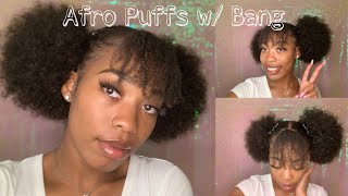 Afro Puffs With Bangs On Natural Hair | Drawstring Ponytail | Affordable Hairstyle