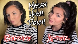 Messy High Ponytail Tutorial Using Extensions! How To Get Short Hair Into A High Pony