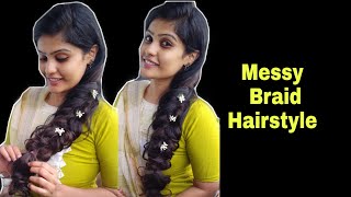 Simple Messy Braid (With Hair Extension)  | How To Create Messy Braid | Messy Braid Tutorial