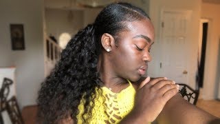 How To: Side Part Sleek Ponytail With Curly Weave | Natural 4C Hair | Ft. Babydoll Luxury Hair