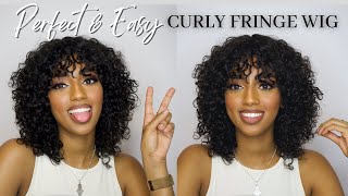Super Easy Curly Wig With Bangs | Curly Fringe Wig Install Ft. Hot Beauty Hair
