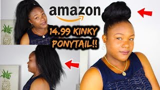 I Bought The Cheapest Ponytail Extension On Amazon!20 Inch Long Kinky Straight Ponytail Extension