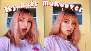 Cutting My Own Bangs + Dying My Hair! ⭐️ Peach/Pink Hair Transformation/ Makeover!!