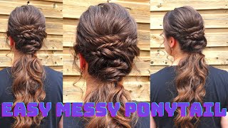 Messy Braided Ponytail Hair Tutorial // How To Do An Easy Messy Updo