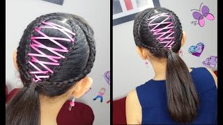 Corset Ponytail | Cute Girly Hairstyles | Hairstyles For School | Ribbon Braid