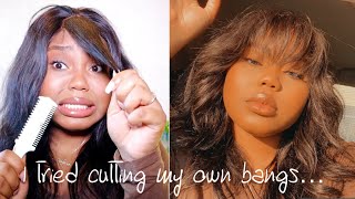 Cutting My Bangs! It’S Giving Chaotic ‍♀️…  | Amazon Wig Revamp | Wolf Cut?