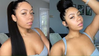 Easy Extended Ponytail + High Messy Bun Install | Inh Insert Name Here