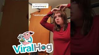 Girl Cutting Fake Bangs Realizes She Is Also Cutting Her Hair || Viralhog