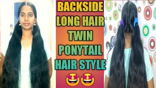 Casual Backside Long Hair Twin Ponytail Hairstyle | Tamil