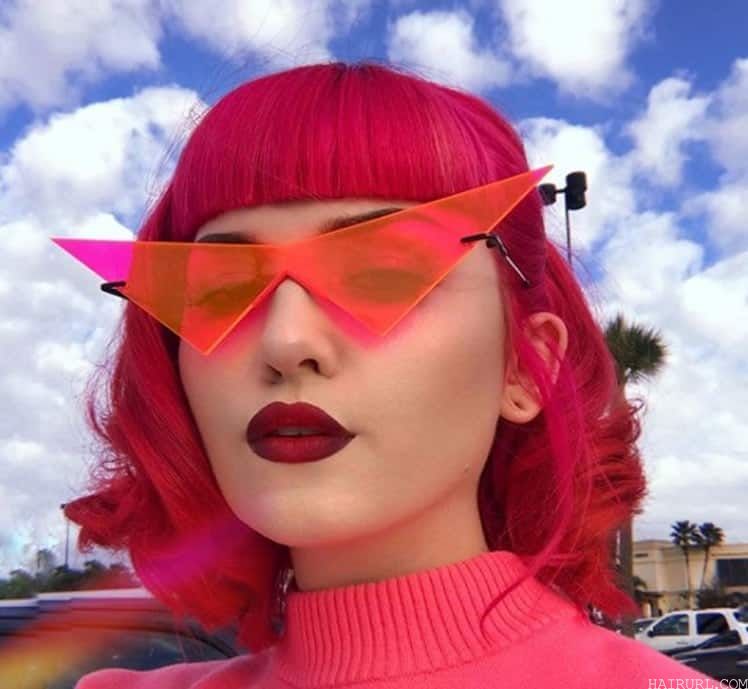 hot pink bob with blunt bangs