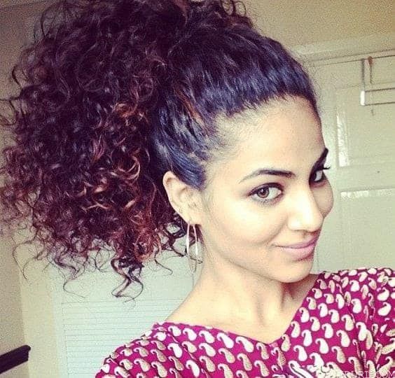 high ponytail for indian curly hair