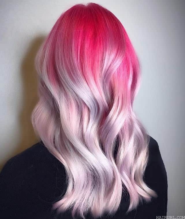long wavy pink and white ombre hair