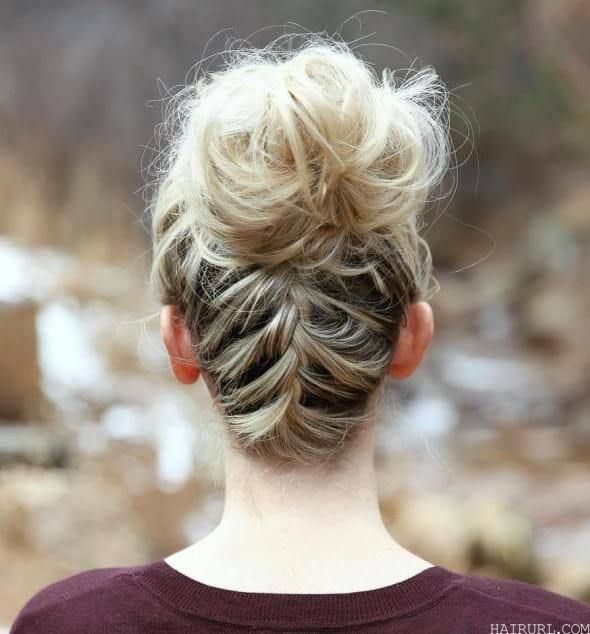 inverted French Braid with Messy Bun