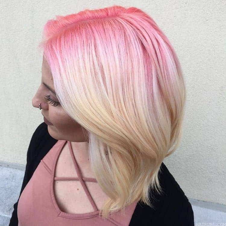 ombre pink and white wavy bob