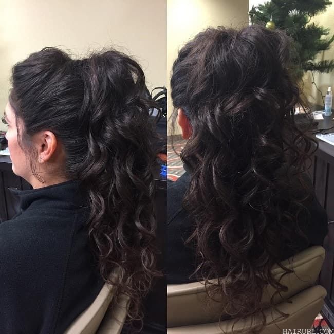  messy ponytail for long curly hair