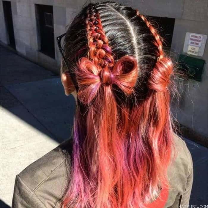 double braids with bow hairstyle