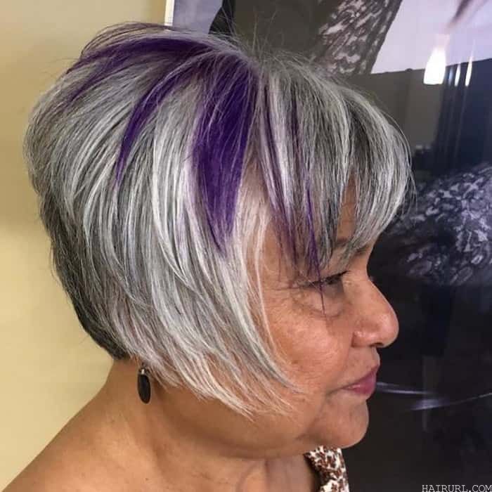 blonde pixie with purple highlights