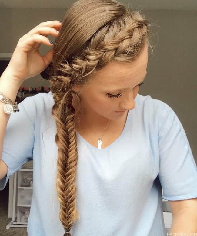 back to school hairstyle with fishtail braid