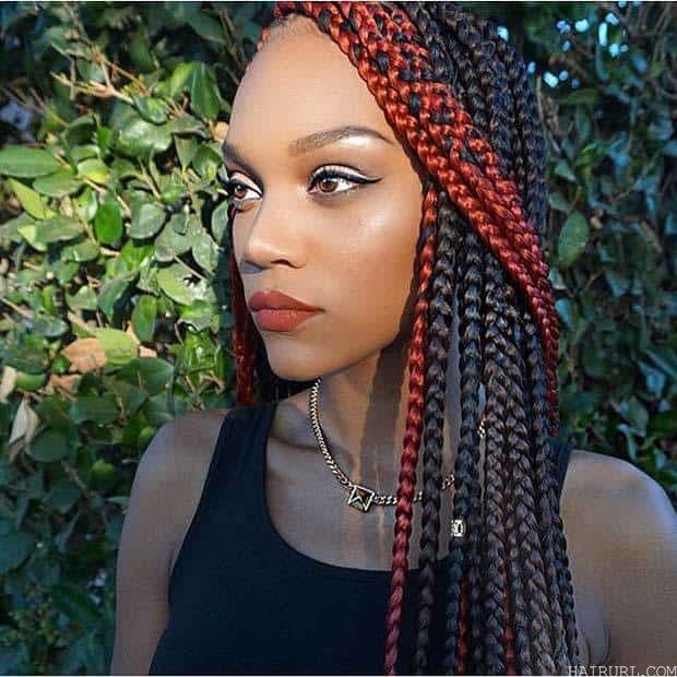 Black Braids With A Pop Of Red